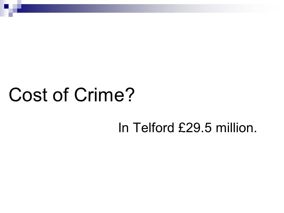 Cost of Crime In Telford £29.5 million.