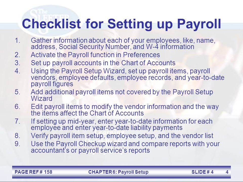 payroll setup chapter 6 page ref chapter 6 payroll setup slide