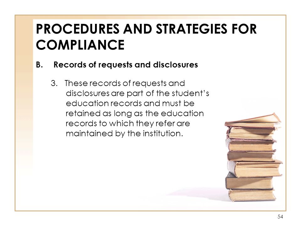 54 PROCEDURES AND STRATEGIES FOR COMPLIANCE 3.