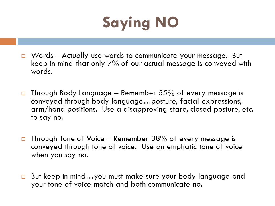 Saying NO  Words – Actually use words to communicate your message.