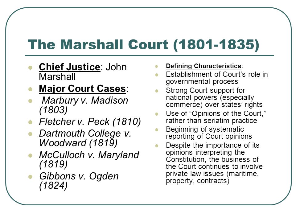 Important Cases Of The Marshall Court Chart