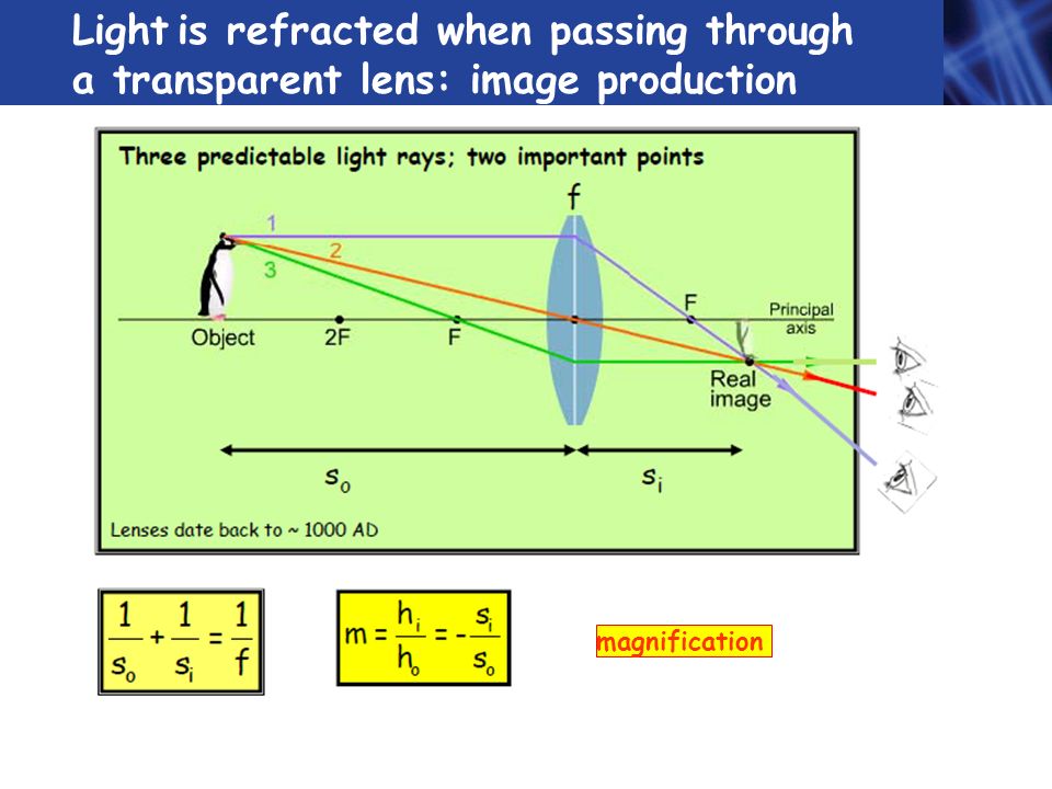magnification Lightis refracted when passing through a transparent lens: image production