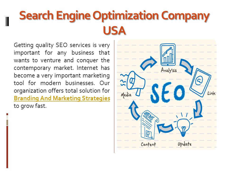 Search Engine Optimization Company USA Getting quality SEO services is very important for any business that wants to venture and conquer the contemporary market.
