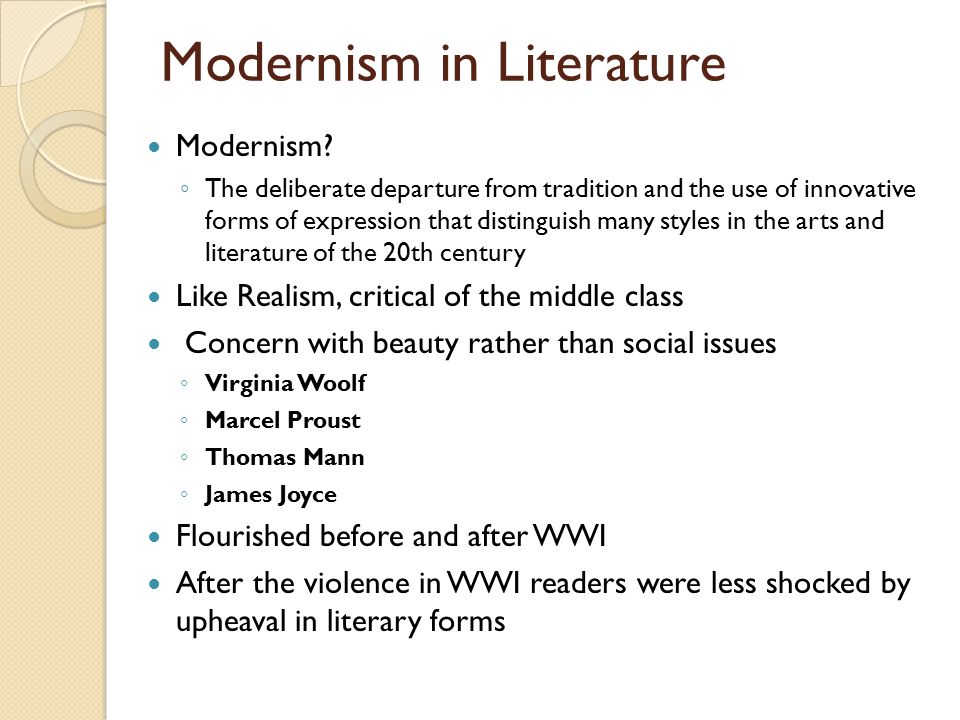 Modernism in Literature Modernism.