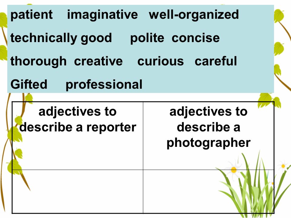 Comprehending Li Lihong is trying to help her readers see whether they would make good reporters or good photographers.