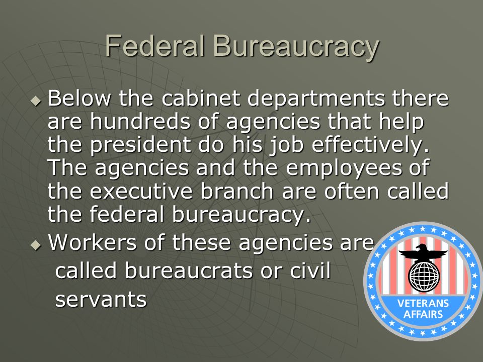The Federal Bureaucracy Federal Bureaucracy Below The Cabinet
