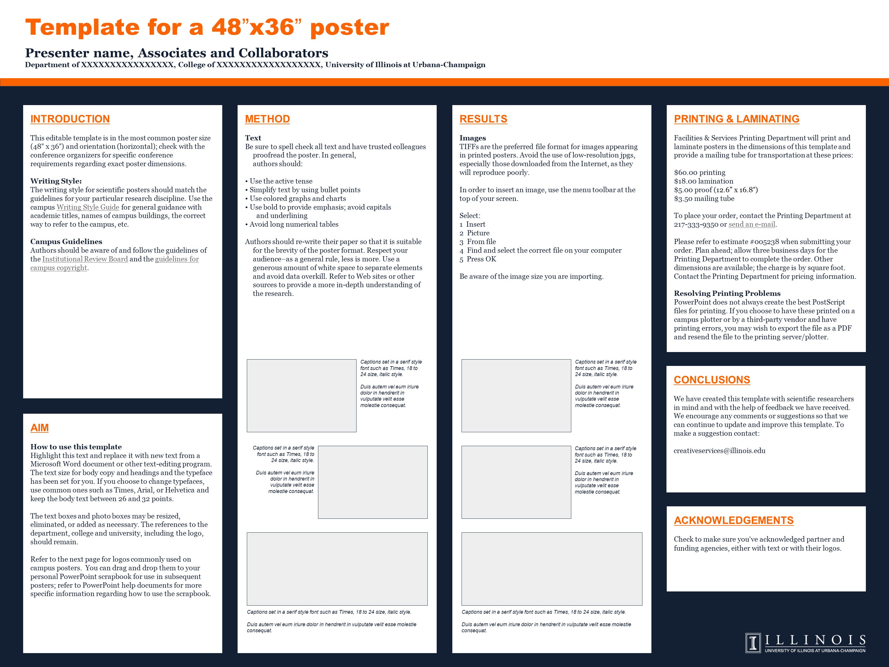 Presenter name, Associates and Collaborators Department of XXXXXXXXXXXXXXXX, College of XXXXXXXXXXXXXXXXXX, University of Illinois at Urbana-Champaign Template for a 48 x36 poster ACKNOWLEDGEMENTS Check to make sure you’ve acknowledged partner and funding agencies, either with text or with their logos.