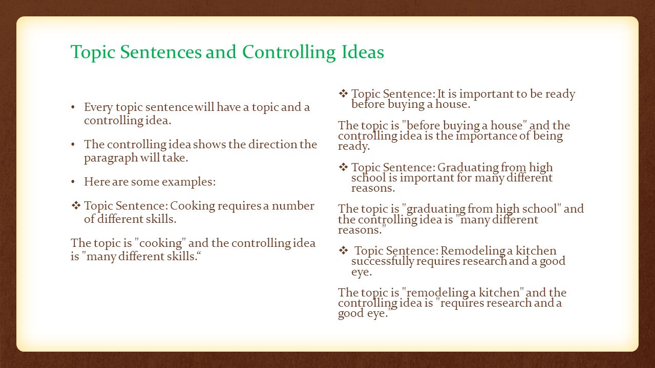 Topic sentence supporting sentences. Топик Сентенс примеры. Topic sentence and controlling idea. Topic sentence examples. Controlling idea.