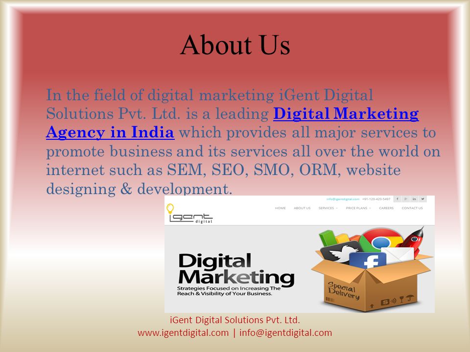 About Us In the field of digital marketing iGent Digital Solutions Pvt.