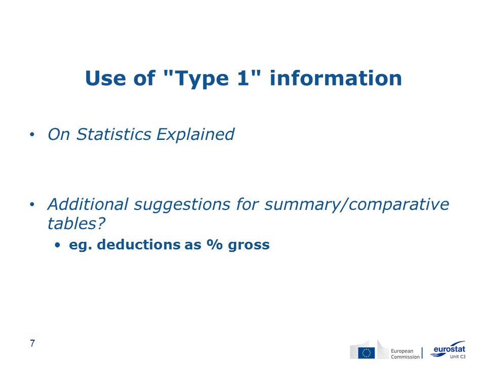 Use of Type 1 information On Statistics Explained Additional suggestions for summary/comparative tables.