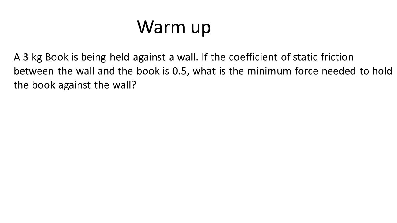 Warm up A 3 kg Book is being held against a wall.