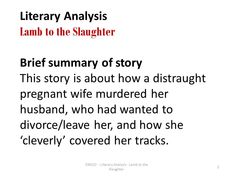 A literary analysis of lamb to the slaughter by roald dahl