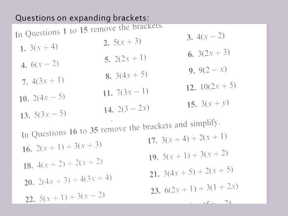 Questions on expanding brackets: