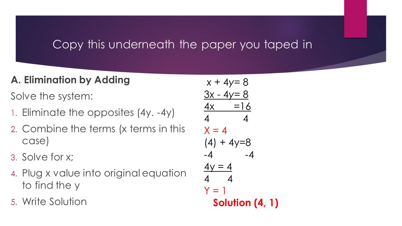 8 3 8 4 Solving Systems Elimination How Do You Solve A System Of Equations Adding Or Subtracting Ppt Download