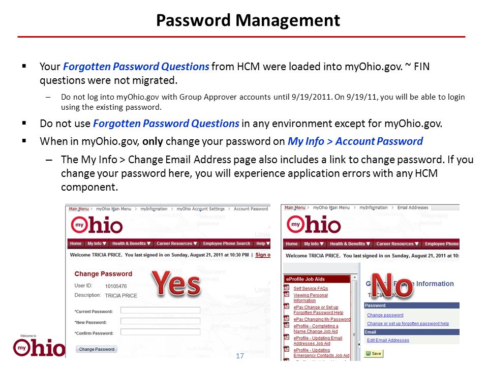  Your Forgotten Password Questions from HCM were loaded into myOhio.gov.