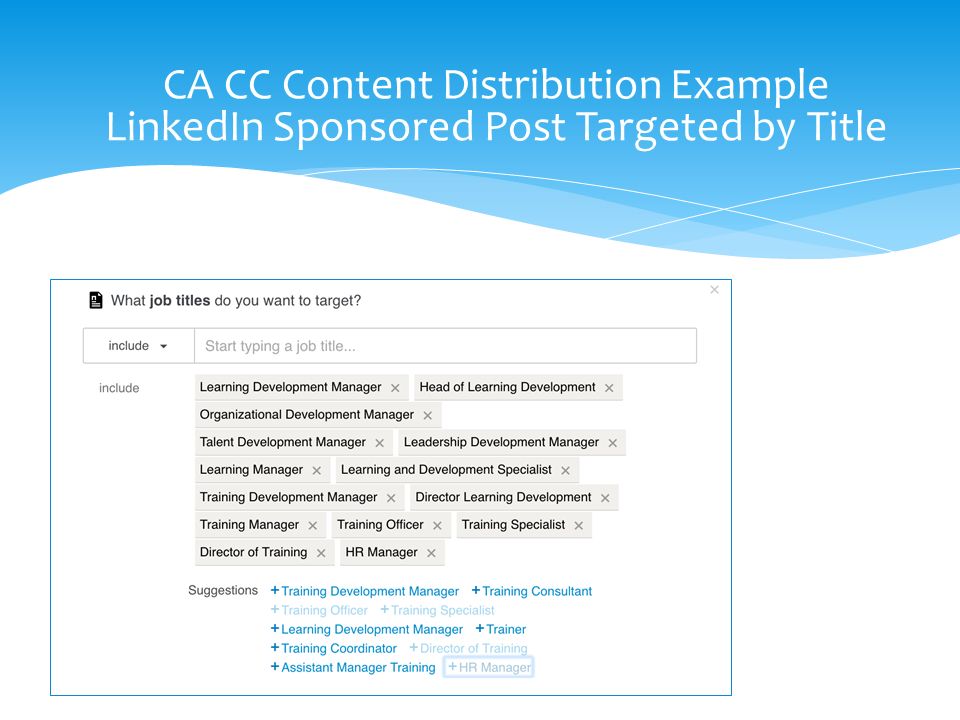 CA CC Content Distribution Example LinkedIn Sponsored Post Targeted by Title