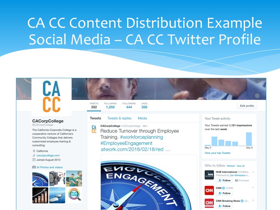 CA CC Content Distribution Example Social Media – CA CC Twitter Profile