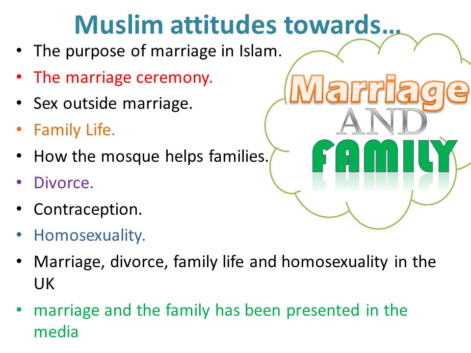 End of unit revision Marriage and family. Muslim attitudes towards… The purpose of marriage in Islam. The marriage ceremony