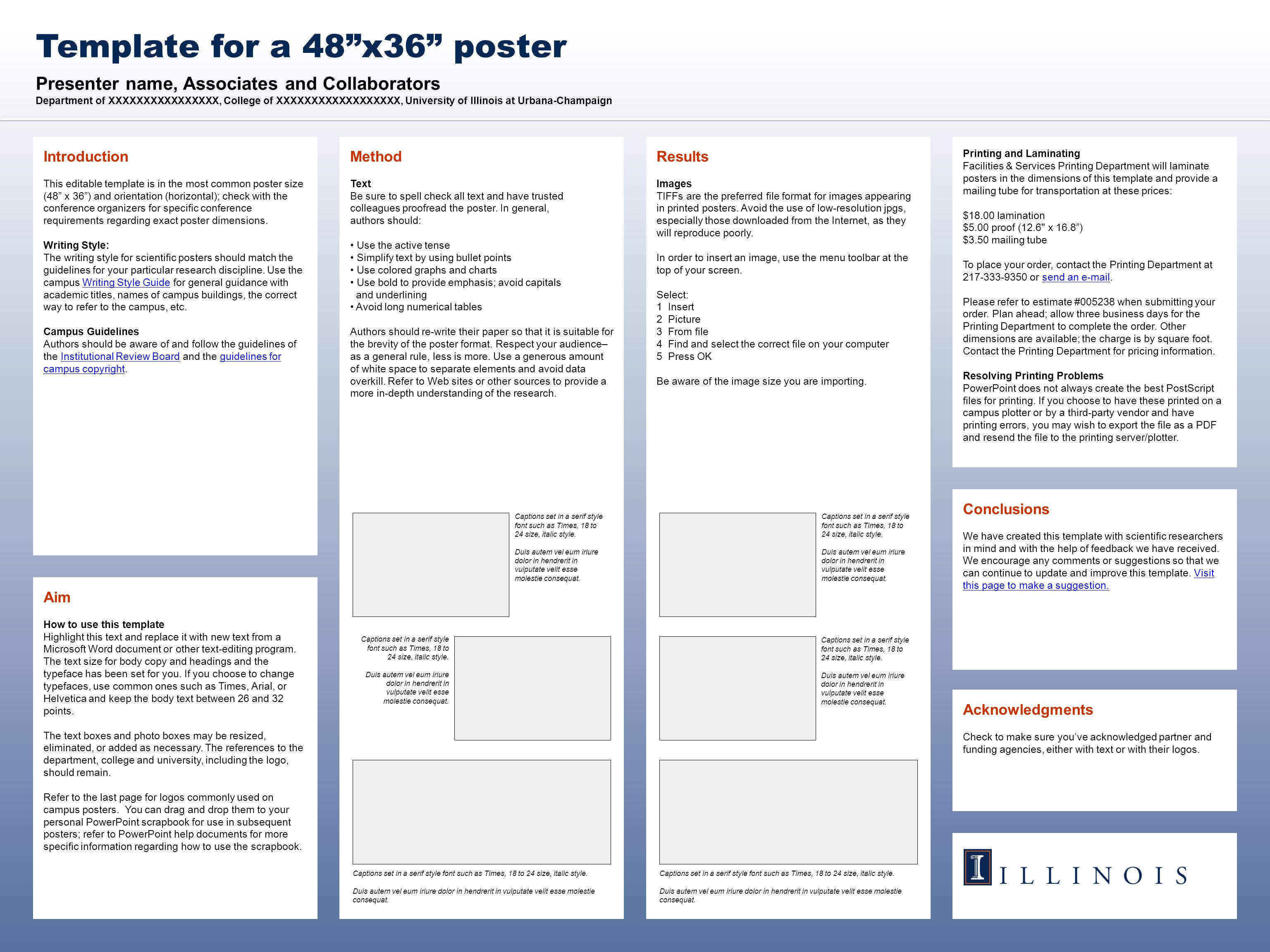 Presenter name, Associates and Collaborators Department of XXXXXXXXXXXXXXXX, College of XXXXXXXXXXXXXXXXXX, University of Illinois at Urbana-Champaign Template for a 48 x36 poster Acknowledgments Check to make sure you’ve acknowledged partner and funding agencies, either with text or with their logos.