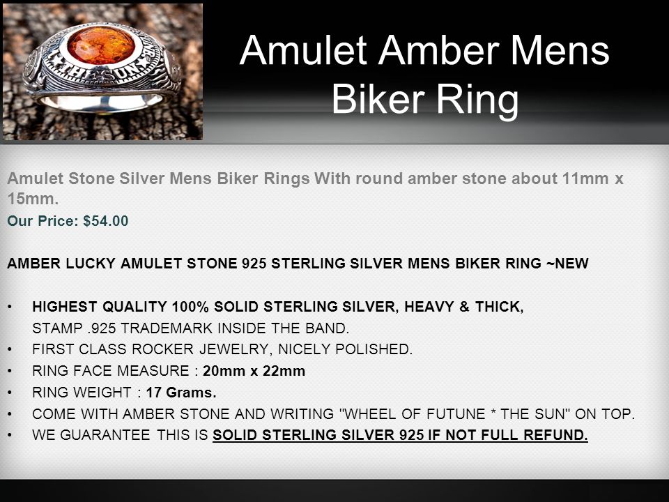 Amulet Amber Mens Biker Ring Amulet Stone Silver Mens Biker Rings With round amber stone about 11mm x 15mm.