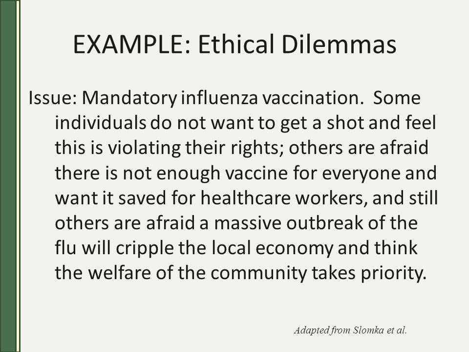 an example of a medical ethics dilemma Physicians' top 20 ethical dilemmas survey results slideshow.