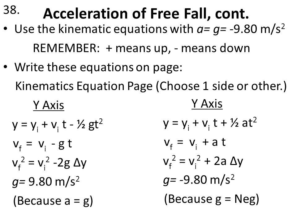 Acceleration of Free Fall, cont. 38.