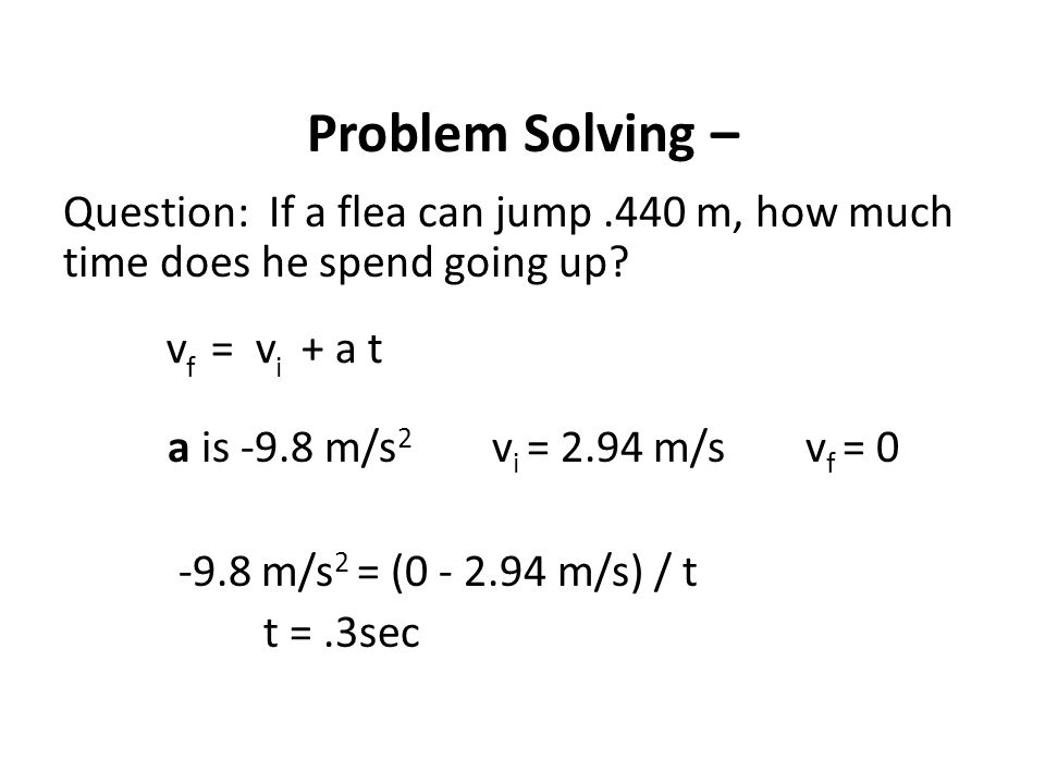 Problem Solving – Question: If a flea can jump.440 m, how much time does he spend going up.