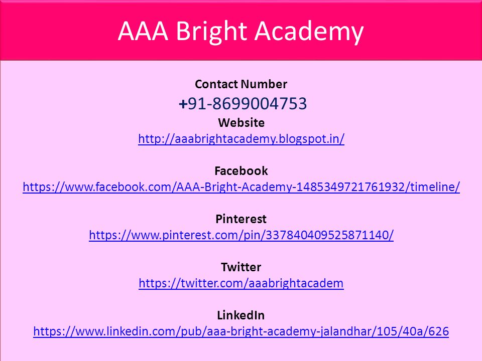 AAA Bright Academy Contact Number Website   Facebook   Pinterest   Twitter   LinkedIn   Contact Number Website   Facebook   Pinterest   Twitter   LinkedIn