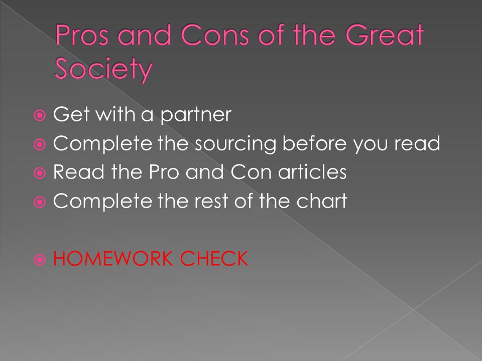  Get with a partner  Complete the sourcing before you read  Read the Pro and Con articles  Complete the rest of the chart  HOMEWORK CHECK