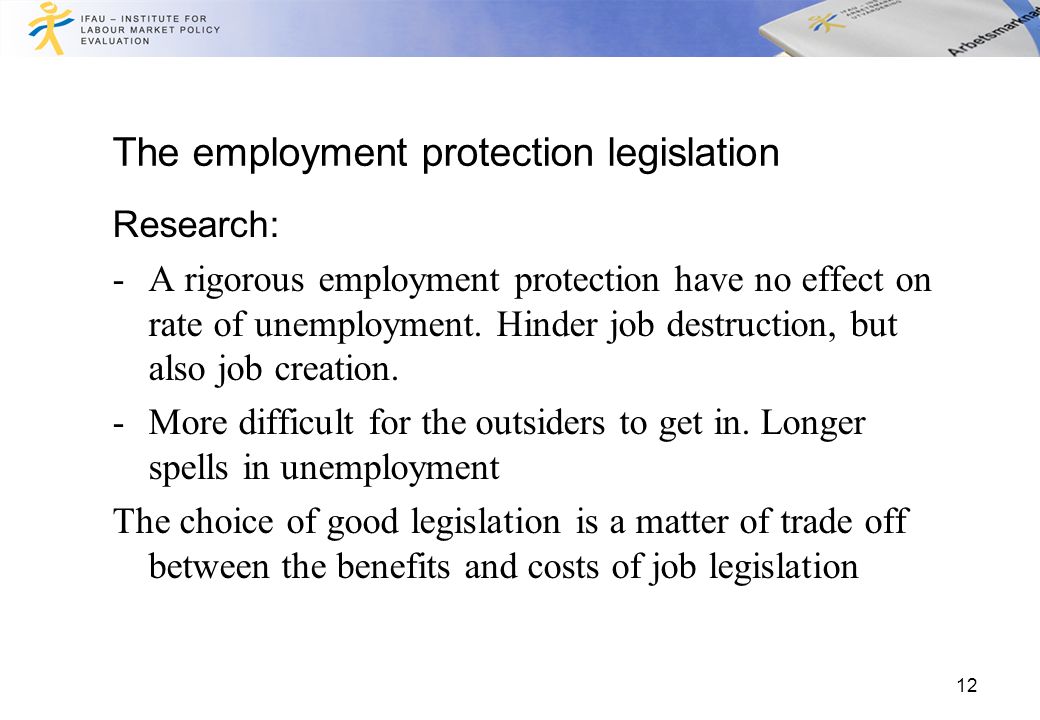 The employment protection legislation Research: -A rigorous employment protection have no effect on rate of unemployment.