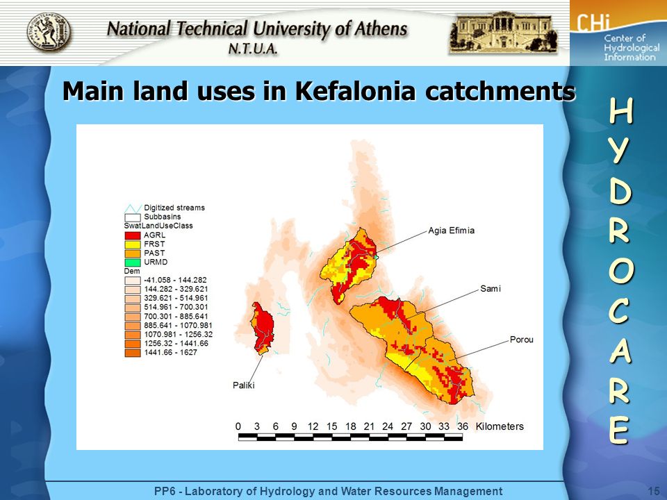 HYDROCAREHYDROCAREHYDROCAREHYDROCARE PP6 - Laboratory of Hydrology and Water Resources Management15 Main land uses in Kefalonia catchments