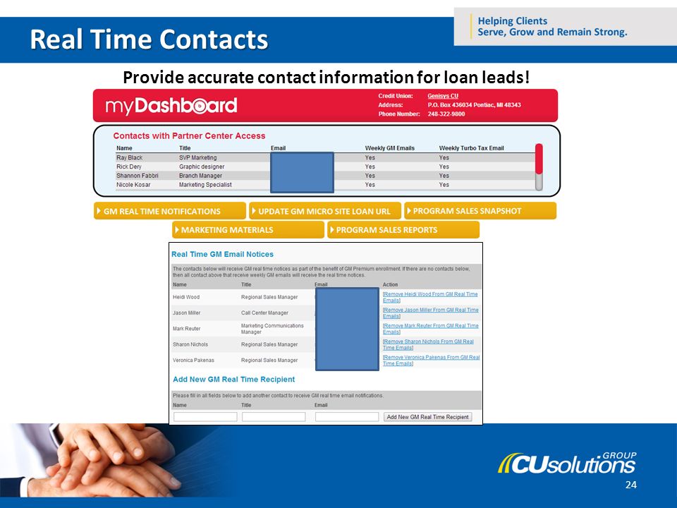 Real Time Contacts Provide accurate contact information for loan leads! 24