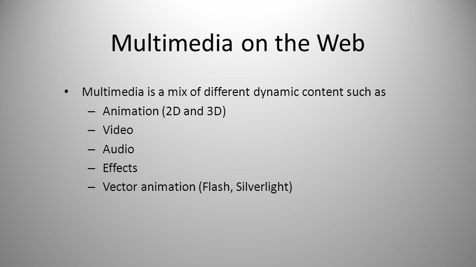 M ULTIMEDIA ON THE W EB. Multimedia Purpose of Multimedia Multimedia Issues  HTML5 and elements CSS Transitions and Animations Animation to avoid. - ppt  download