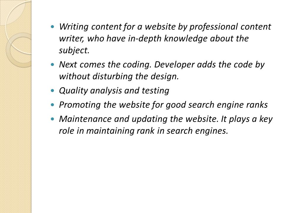 Writing content for a website by professional content writer, who have in-depth knowledge about the subject.