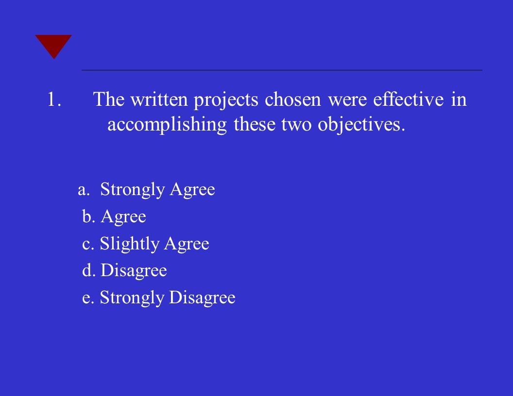 1.The written projects chosen were effective in accomplishing these two objectives.