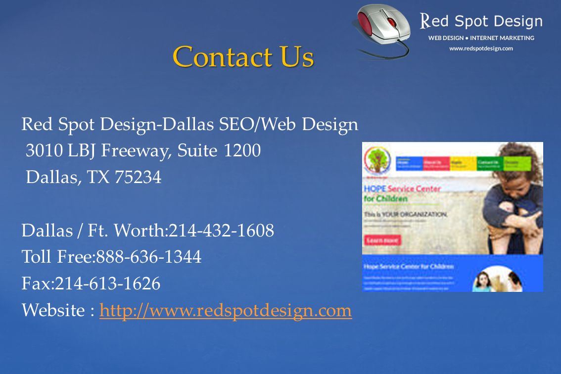 Red Spot Design-Dallas SEO/Web Design 3010 LBJ Freeway, Suite 1200 Dallas, TX Dallas / Ft.