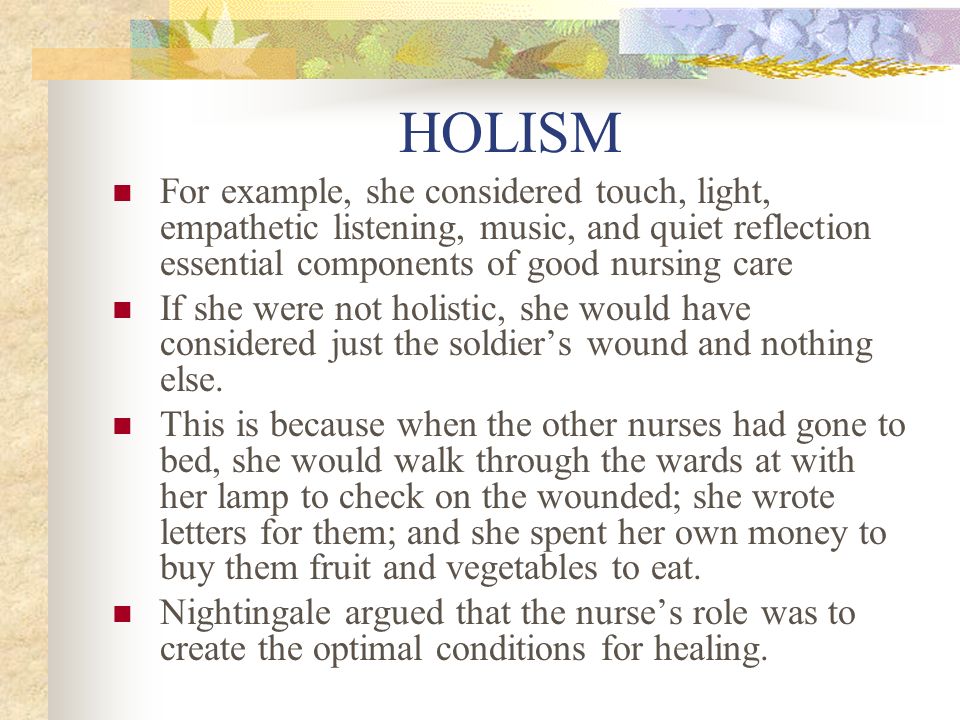 examples of holistic nursing care