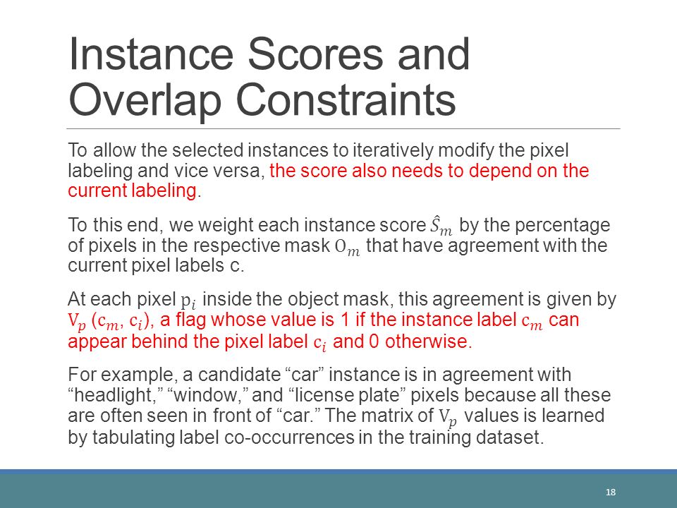 Instance Scores and Overlap Constraints 18