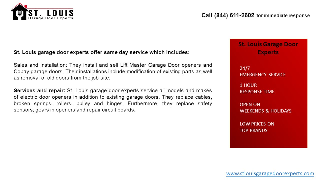 Call 844 For Immediate Response St Louis Garage Door