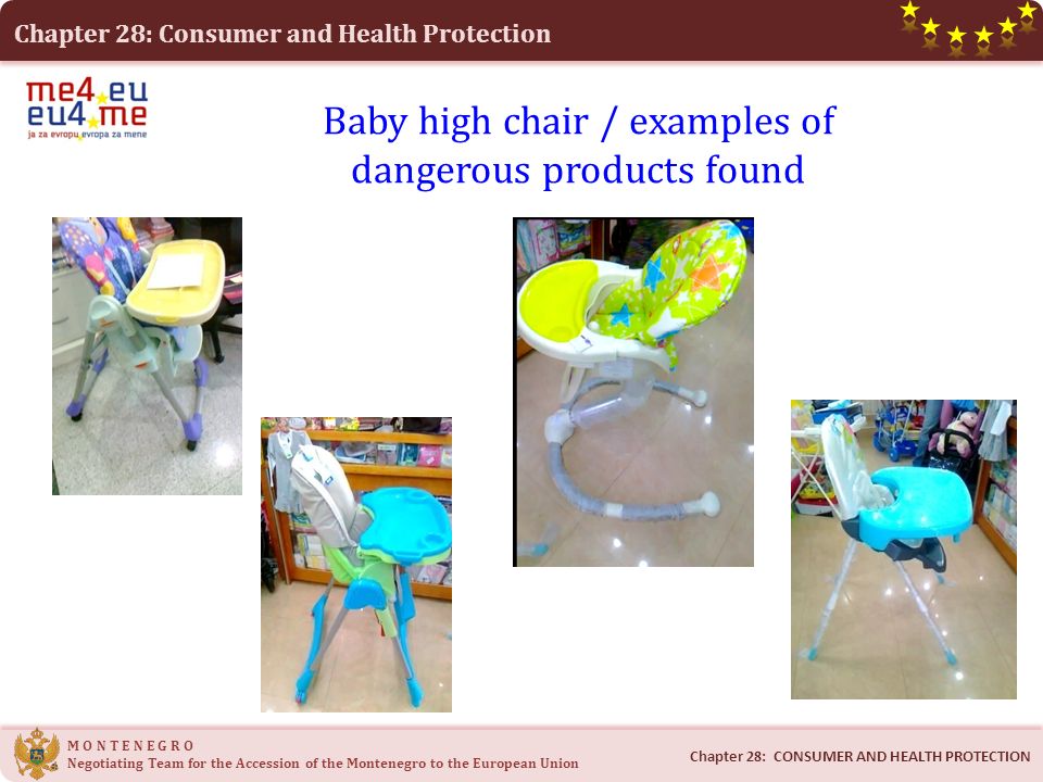 Chapter 28: Consumer and Health Protection M O N T E N E G R O Negotiating Team for the Accession of the Montenegro to the European Union Baby high chair / examples of dangerous products found Chapter 28: CONSUMER AND HEALTH PROTECTION