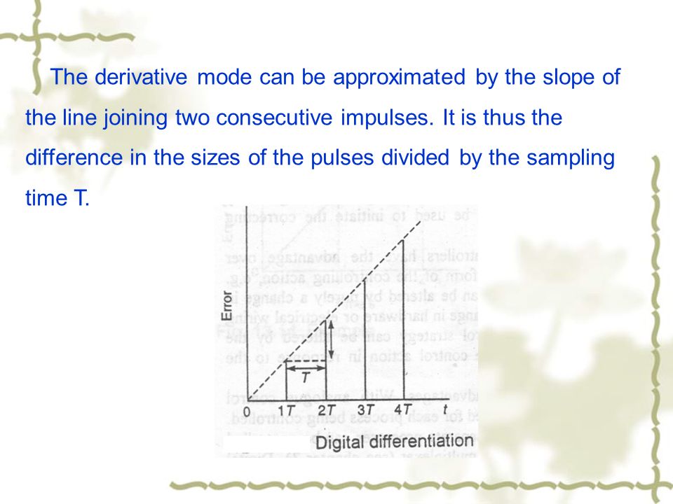 The derivative mode can be approximated by the slope of the line joining two consecutive impulses.