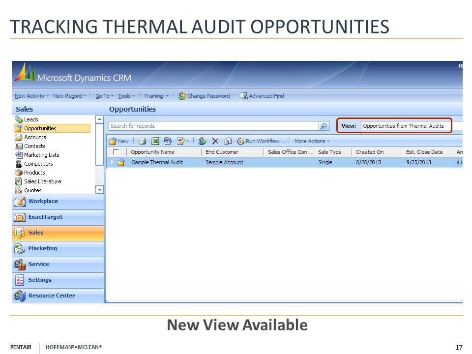 PENTAIR HOFFMAN ® MCLEAN ® TRACKING THERMAL AUDIT OPPORTUNITIES 17 New View Available