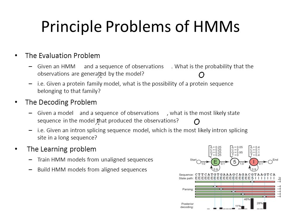 Principle Problems of HMMs The Evaluation Problem – Given an HMM and a sequence of observations.