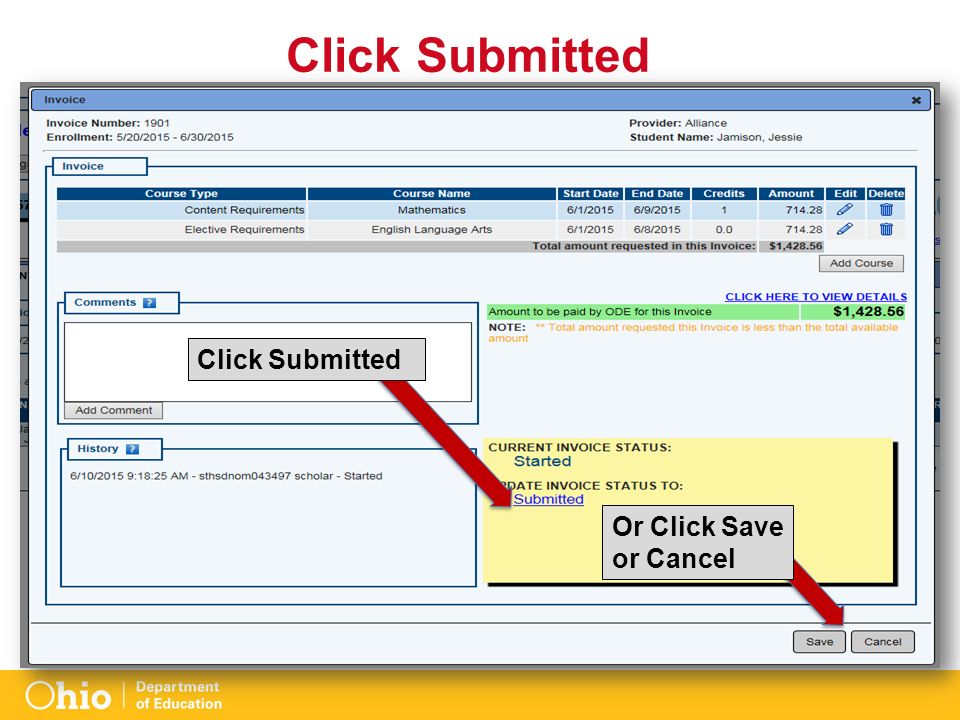 Click Submitted Or Click Save or Cancel