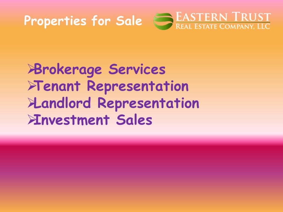 Properties for Sale  Brokerage Services  Tenant Representation  Landlord Representation  Investment Sales