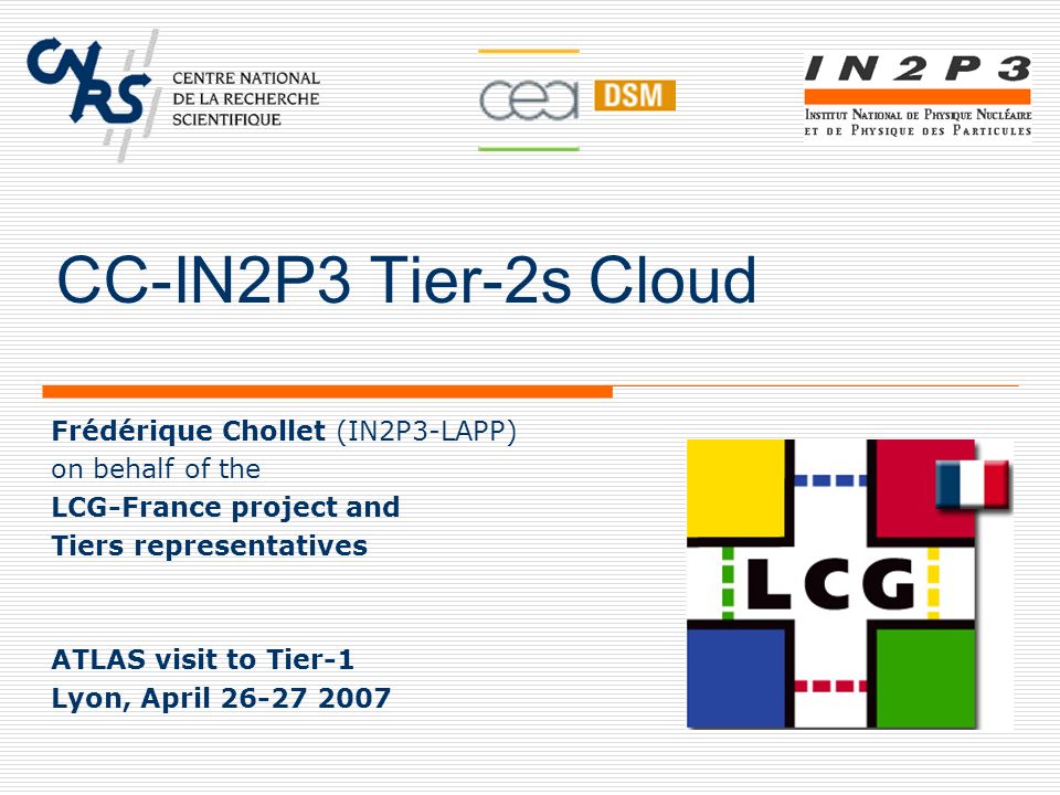CC-IN2P3 Tier-2s Cloud Frédérique Chollet (IN2P3-LAPP) on behalf of the LCG-France project and Tiers representatives ATLAS visit to Tier-1 Lyon, April
