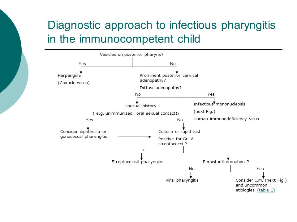Diagnostic approach to infectious pharyngitis in the immunocompetent child Vesicles on posterior pharynx.