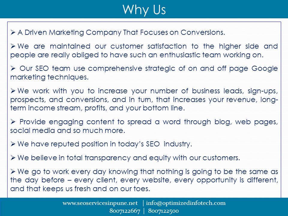 Why Us  A Driven Marketing Company That Focuses on Conversions.