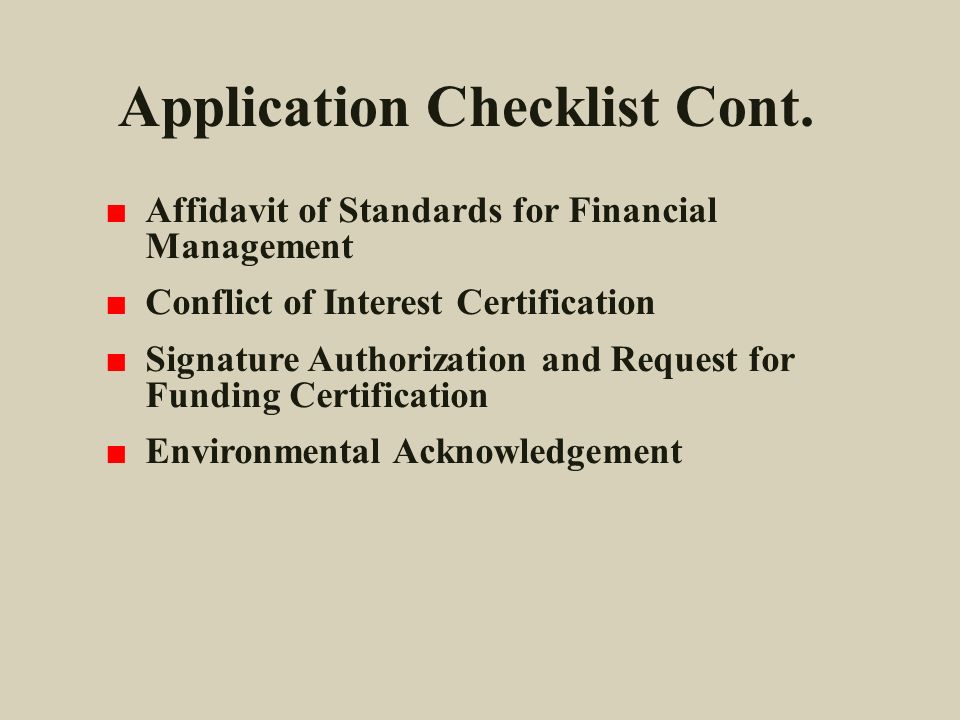 Application Checklist Cont.