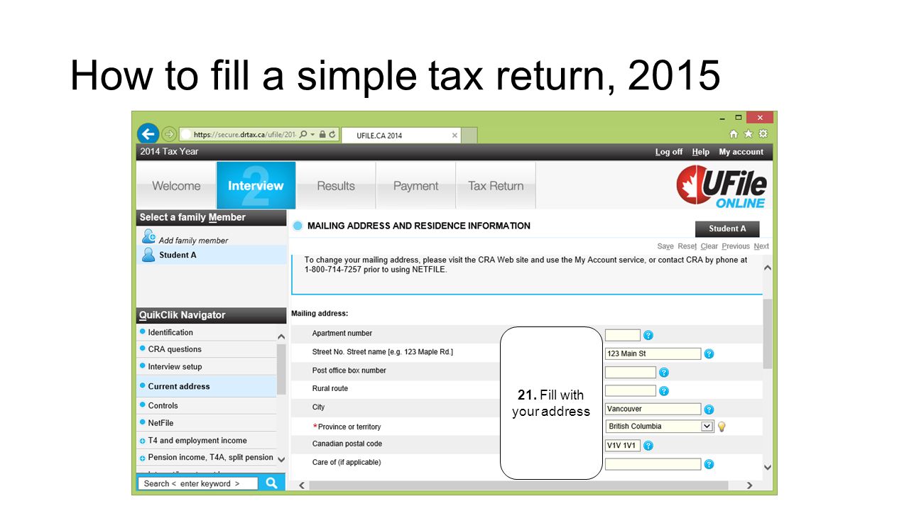 How to fill a simple tax return, Fill with your address